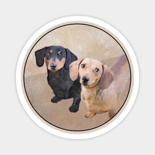 Smooth Dachshund Painting - Cute Original Dog Art Magnet